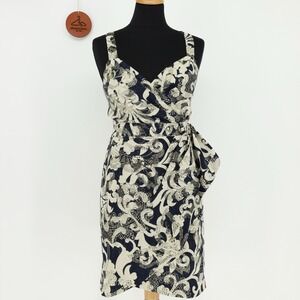 An Original Milly‎ Of New York Faux Wrap Dress Size 0 Wool Blend Gold Glitter